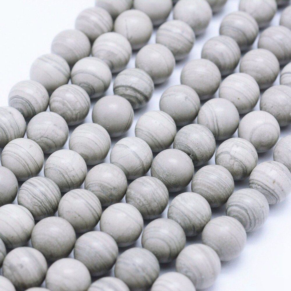 8MM Silver Line Jasper‎ Beads-ONE Gemstone Bead Strand-Jewelry Making Crafts NWT